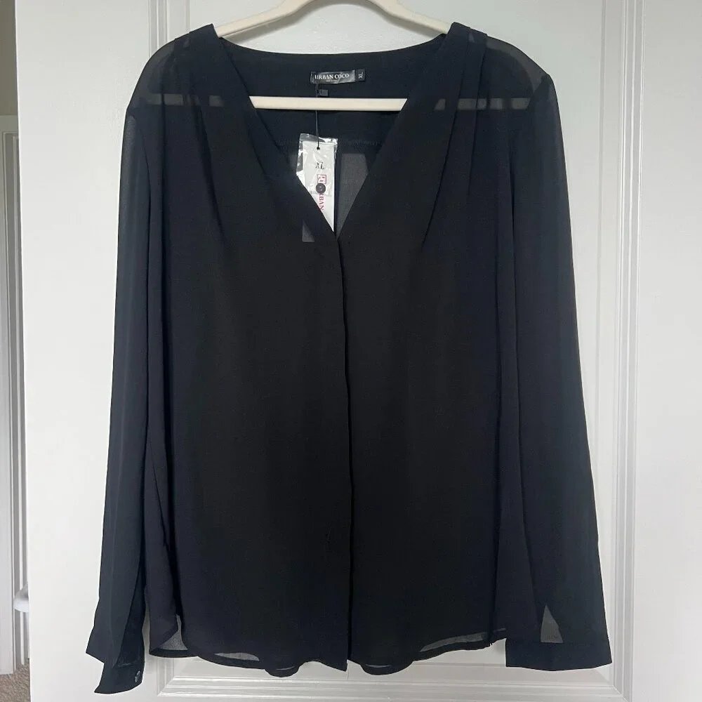 Urban Coco Sheer Long Sleeve Blouse Black XL